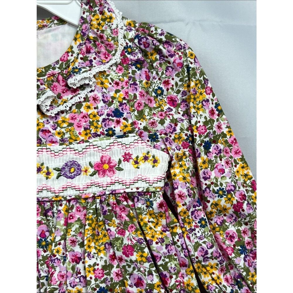 Bonnie Baby Pink floral long sleeve smocked dress with diaper cover size 12 m - Picture 5 of 13